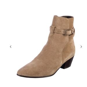 Saint Laurent Paris Suede‎ Buckle Ankle Boots Women's Size 36 Beige Italy